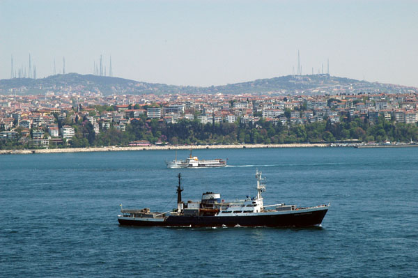 Ship passing Topkapi Palace on the Bosphorus
