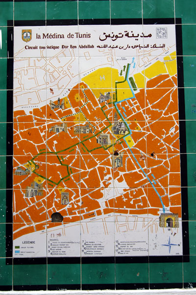 Tile map of the Tunis medina with a walking tour