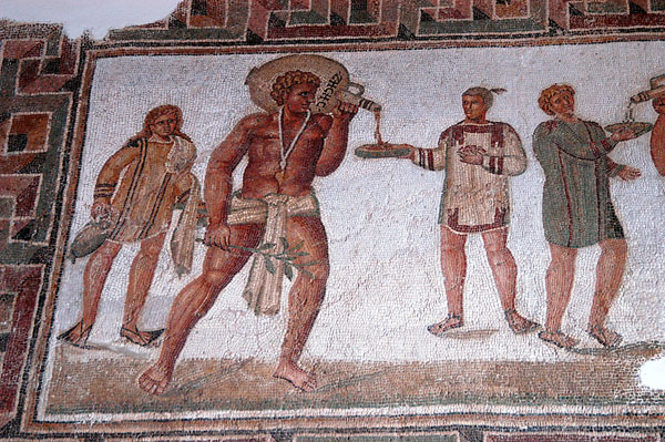 Mosaic floor of slaves serving at a banquet, Dougga, 2nd C. AD