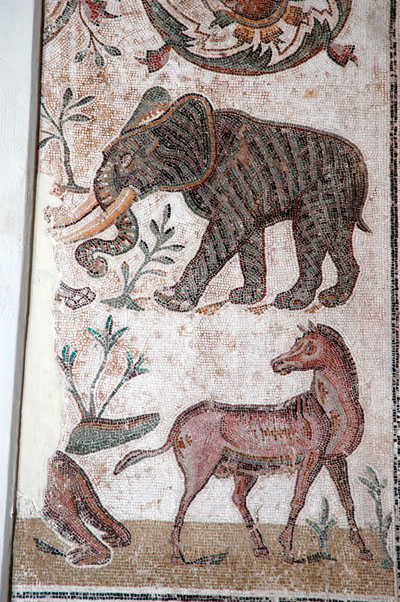 Mosaic of an elephant and a horse