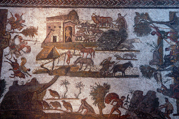Mosaic depicitng life in Roman Africa, 3rd C. AD