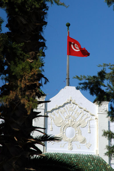 Tunisian flag on an ornate gable