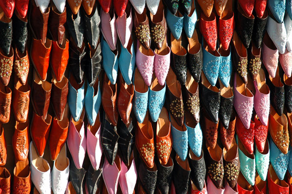 Tunisian slippers and sandals at a leather shop in Sidi Bou Said