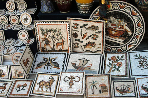 Tourist mosaics produced locally in Tunisia, especially around El Jem