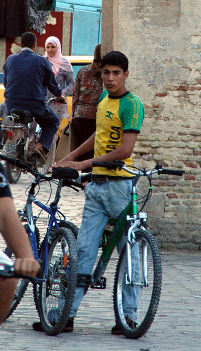 Jamaica fan on a bike in the Kairouan medina