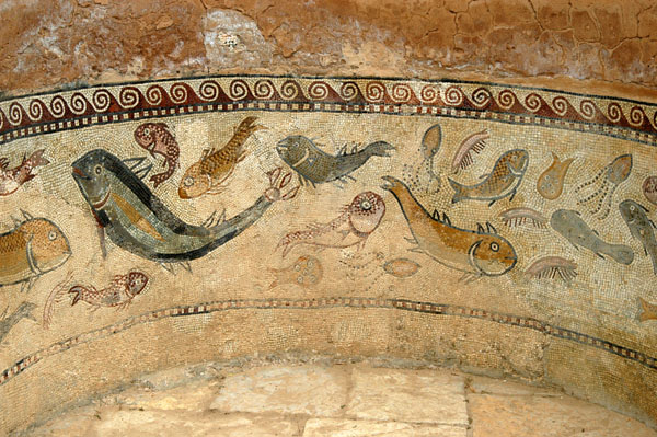 Mosaic of fish and sealife, Private Baths, Sbeitla