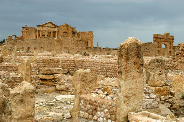Looking across the ruins of Sbeitla towards the Capitol and Forum