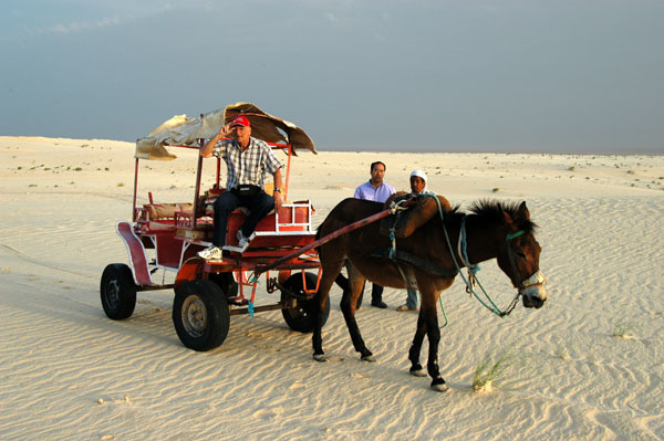 Not wanting a repeat of Egypt, Dad opts for the horse cart into the dunes