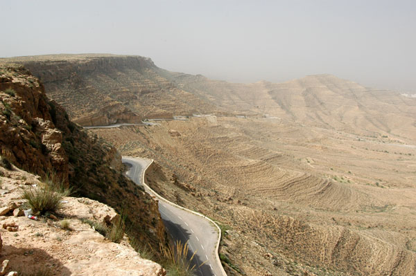 Road (C113) climbing the Dahar Mountains SW of Medenine