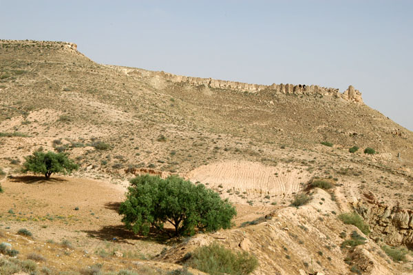 Barely visible, Ksar Joumaa sits on the ridge above the village