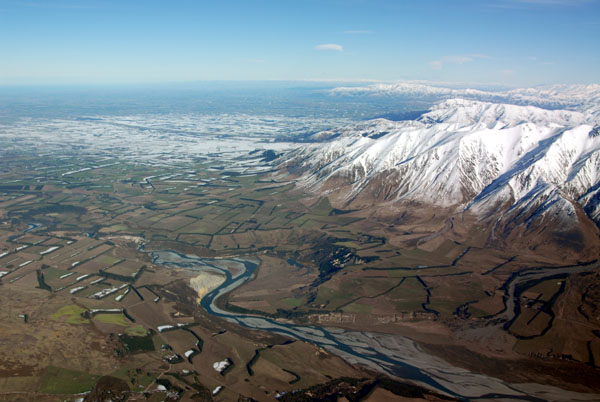 Southern Alps meet the Canterbury Plain, Rakaia River valley