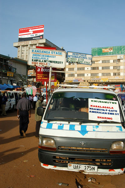 Shared minibus taxis have signs with their destinations