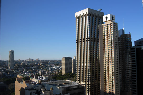 Two downtown towers on Park Street, Sydney, from Sydney Hilton Hotel