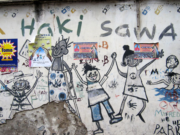 Wall covered with graffiti, Mansfield St, Dar es Salaam