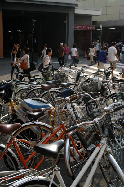 Bicycles parked in front of Osaka Station