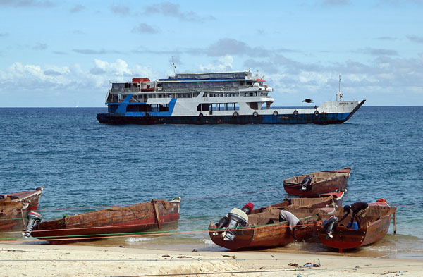 Aziza II moored off the beach of Stone Town, Zanzibar