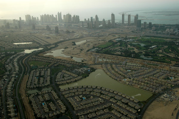 The Lakes with Dubai Marina's skyline