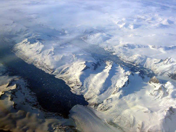 Fjord and glacial tongue, SW Greenland (61N/44 46W)