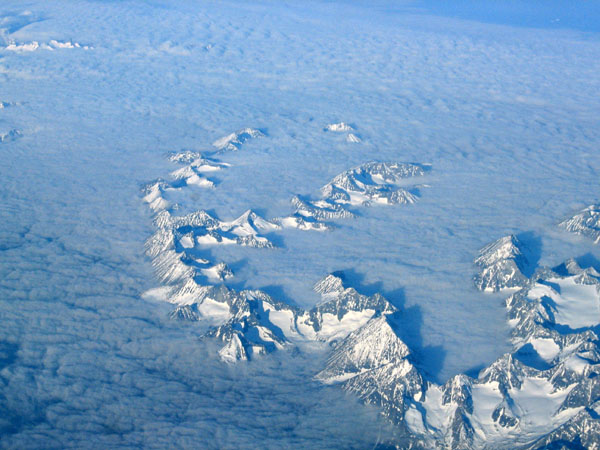 Mountains rising from the marine layover, SW Greenland