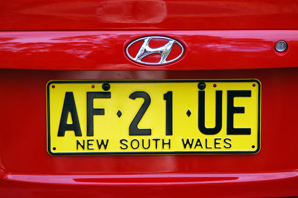 Our rental for the day, New South Wales license plate