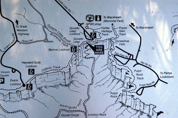 Govetts Leap area map, Blue Mountains National Park