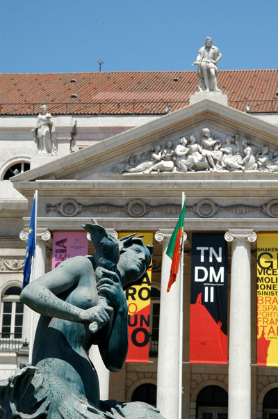 Statue in the fountain at the north end of the Rossio