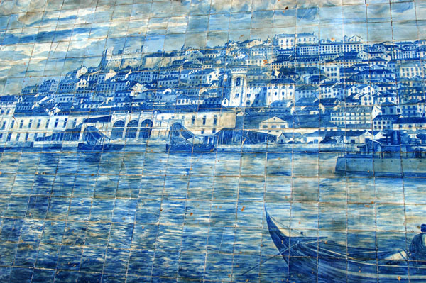 Large scale Azulejo tile scene of Lisbon, Miradouro de Santa Luzia