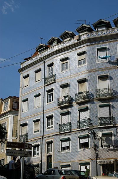 Alfama building covered with Azulejo tiles