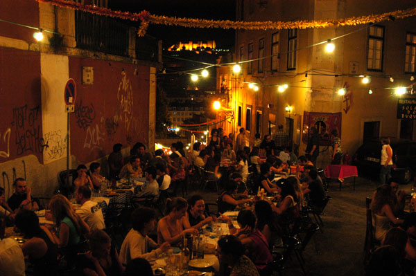 Open air restaurants on the Calçada do Duque, the stairs to Barrio Alto