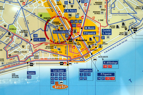 Lisbon public transit map detail
