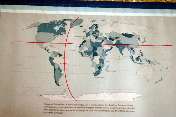 The infamous division of the world between Spain and Portugal by Pope Alexander VI in the 1493 Treaty of Tordesillas