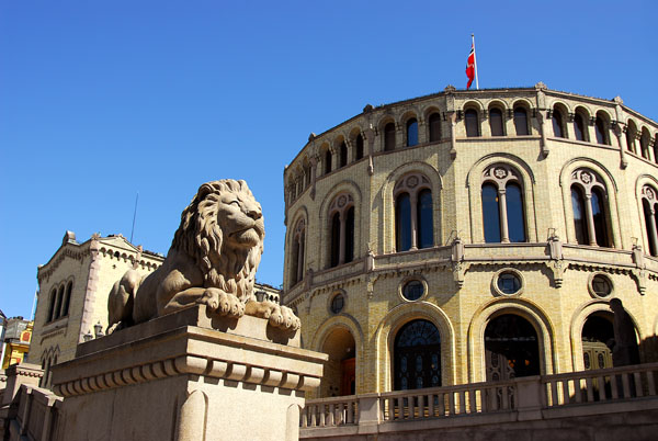 Stortinget (Parliament) at the opposite end of Karl Johans gate from the Royal Palace