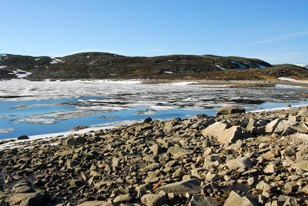 Partially frozen lake, Hardangervidda