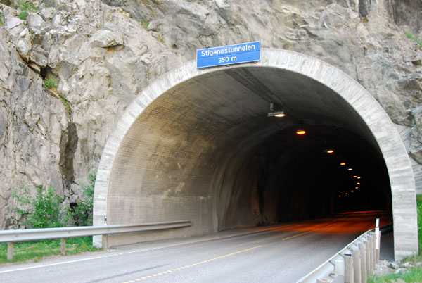 Stiganestunnelen (350m) one of many long tunnels making roads feasable