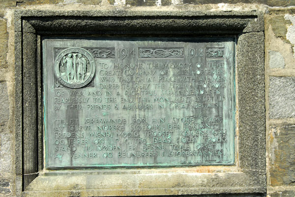 World War I memorial plaque from the Norwegian Club