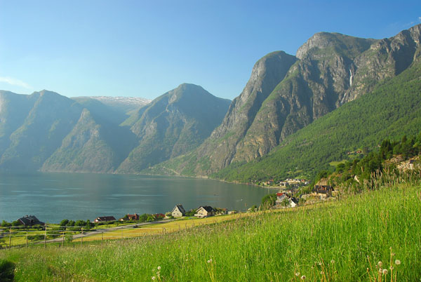 Aurlandsvegen climbing up from the fjord