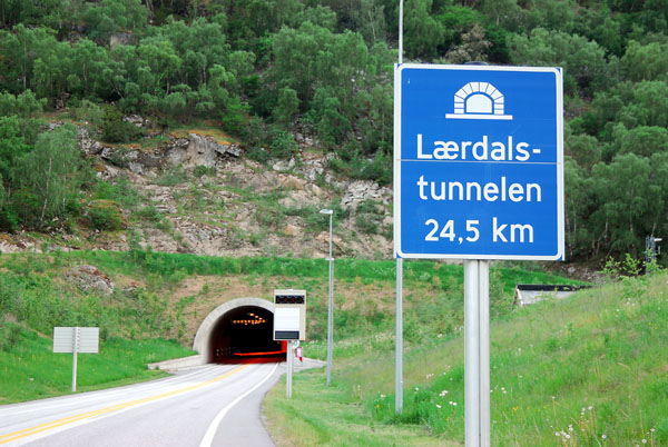 24.5 km Lrdalstunnelen to Aurland - the 48 km mountain road is worth driving