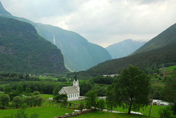 View of Fortun as route 55 starts its climb towards Jotunheimen