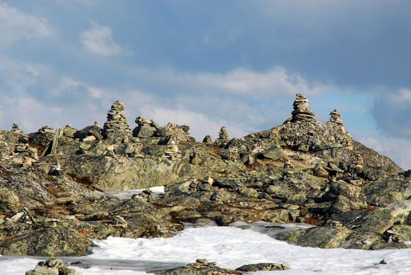Stone cairns on the summit of Dalsnibba