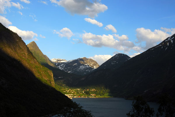 View of Geiranger driving up Eagle's Road, a switchback road built in 1954