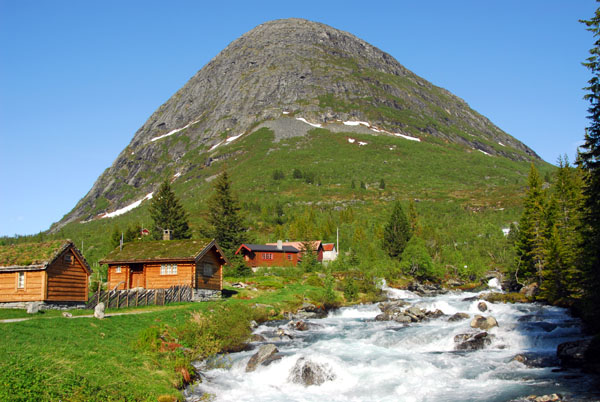 Mountain stream and vacation huts, Norddal