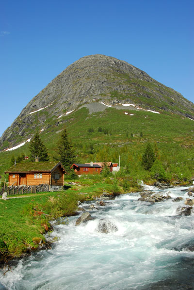 Mountain stream and vacation huts, Norddal