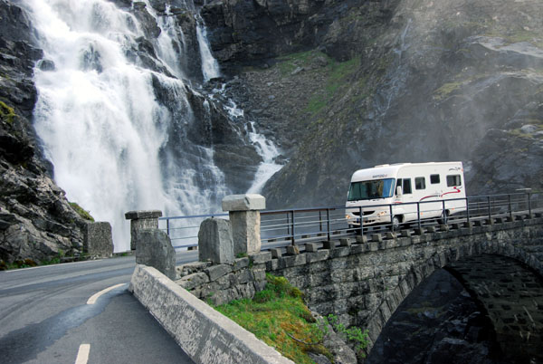 RV with waterfall, Trollstigveien