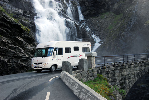 RV with waterfall, Trollstigveien