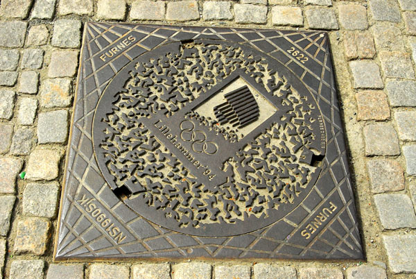 Lillehammer Olympic logo on manhole cover