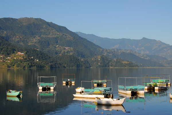 Various types of boats on Lake Phewa, Pokhara