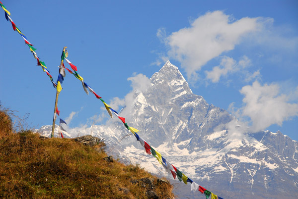 Machhapuchhare with prayer flags