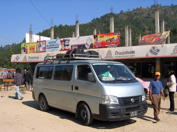 Express minibus to Kathmandu at a rest stop, Hotel Rajdhani