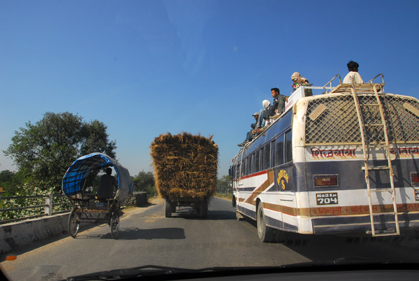 There's a wide variety of traffic on Nepali roads