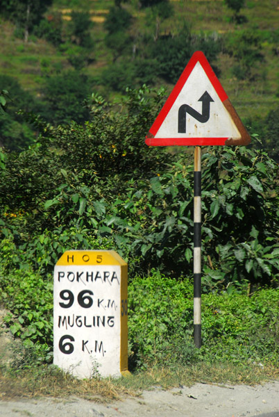 Nepal milestone - 6 km to Mugling, 96 to Pokhara